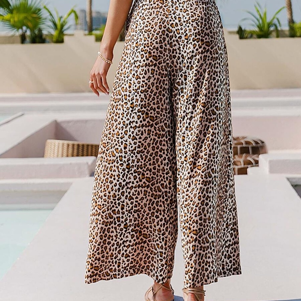 leopard print boho tassel tie palazzo wide pants - Picture 7 of 9